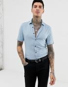 Asos Design Muscle Viscose Shirt In Dusty Blue - Blue