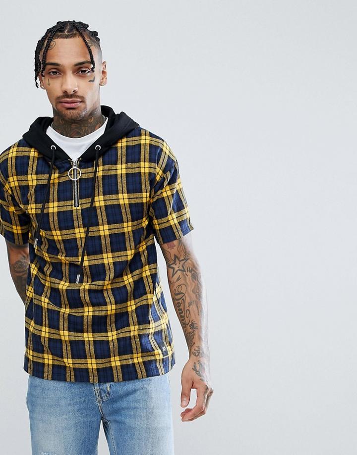 Sixth June Oversized Shirt In Yellow Check With Half Zip - Yellow