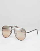 Asos Design Aviator Angled Sunglasses In Brushed Bronze - Copper