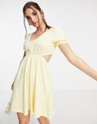 Asos Design Cut Out Back Mini Dress In Pastel Yellow-black