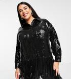 River Island Plus Sequin Embellished Tassel Shirt In Black