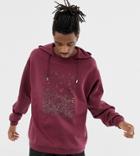 Heart & Dagger Oversized Hoodie With Floral Print In Burgundy - Red