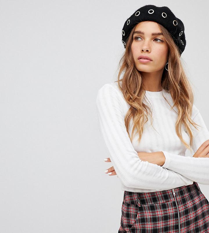 New Look Crew Neck Top With Rib In Cream
