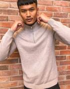 Asos Design Midweight Cotton Half-zip Sweater In Putty-neutral