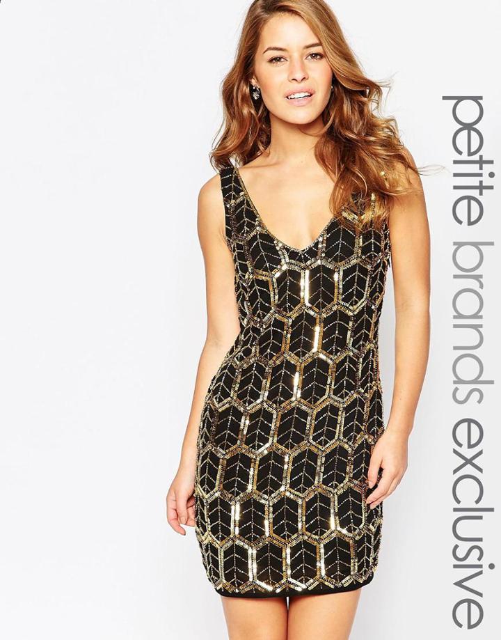 Maya Petite Plunge Embellished Shift Dress - Black
