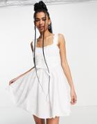 Topshop Shirred Channeled Poplin Flippy Mini Dress In White