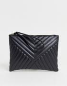 Asos Design Quilted Zip Top Clutch Bag-black