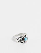 Asos Design Ring With Turquoise Stone In Burnished Silver
