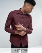 Asos Tall Regular Fit Shirt In Burgundy - Red