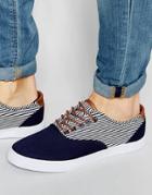 Asos Lace Up Sneakers With Blue And White Stripe - Blue