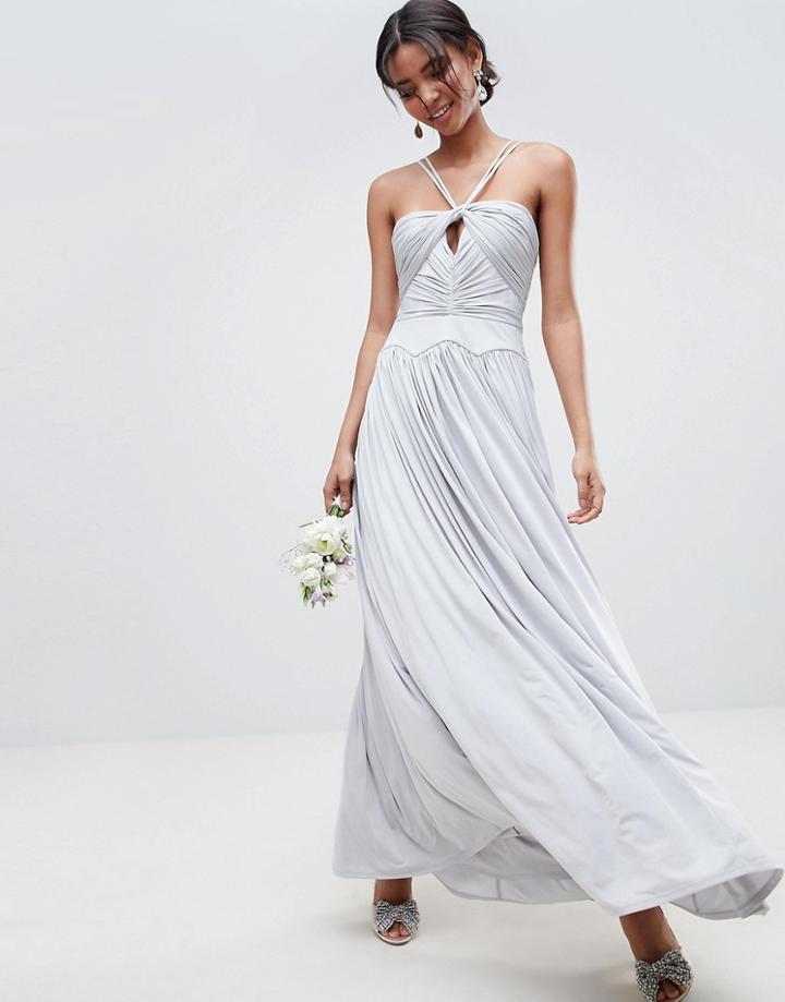 Asos Design Ruched Cross Front Maxi Dress-gray