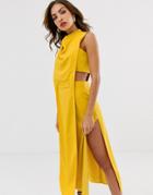 Asos Design Minimal Midi Dress In Crepe With Tab Detail - Orange