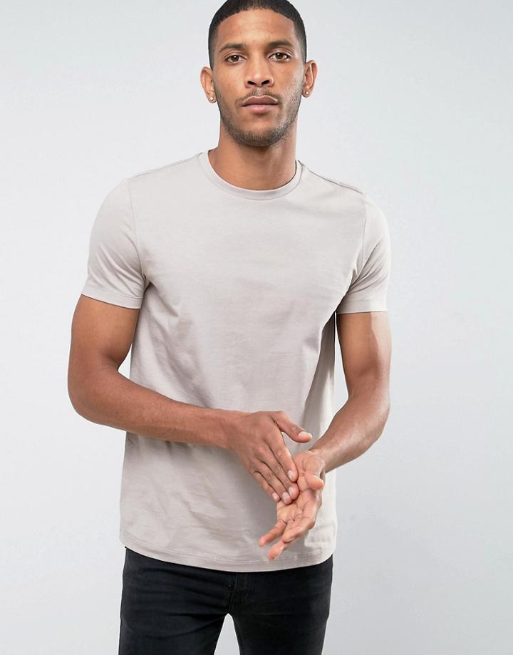 Asos Design T-shirt With Crew Neck In Beige - Beige