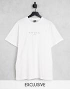 Reclaimed Vintage Inspired Unisex Organic Cotton T-shirt With Rainbow Embroidery In Ecru-white