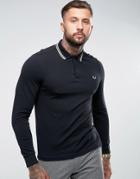 Fred Perry Slim Fit Long Sleeve 2 Color Tipped Polo In Black - Black
