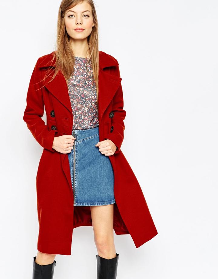 Asos Coat In 60s Midi Tulip - Red