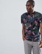 Ted Baker Crew Neck T-shirt In Tiger Print - Navy
