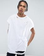 Sixth June Oversized T-shirt In White With Distressing - White