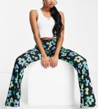 Asos Design Petite Kick Flare Pants In Blue Floral Print-multi