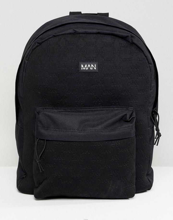 Boohooman Backpack With Man Embossing In Black - Black