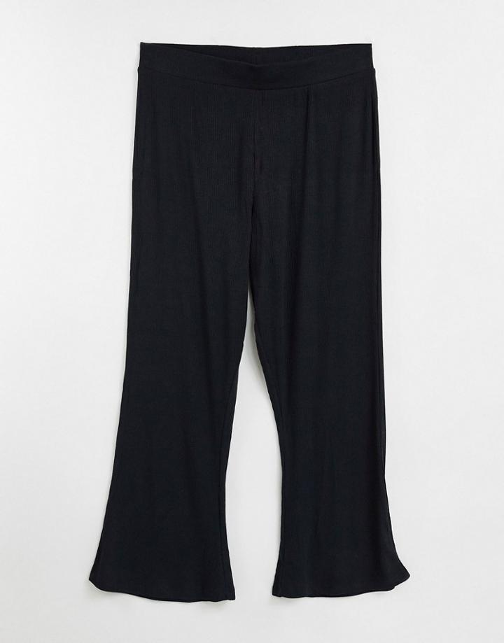 Noisy May Ribbed Flared Pants In Black