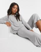 Cotton: On Long Sleeve Longline Ribbed Top In Gray Marl-grey