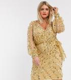 Asos Design Curve Embellished Robe Mini Dress With Belt Detail In Gold