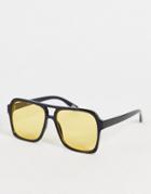 Topshop 70s Rectangle Sunglasses In Black