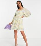 Missguided Petite Chiffon Mini Dress In Yellow Floral