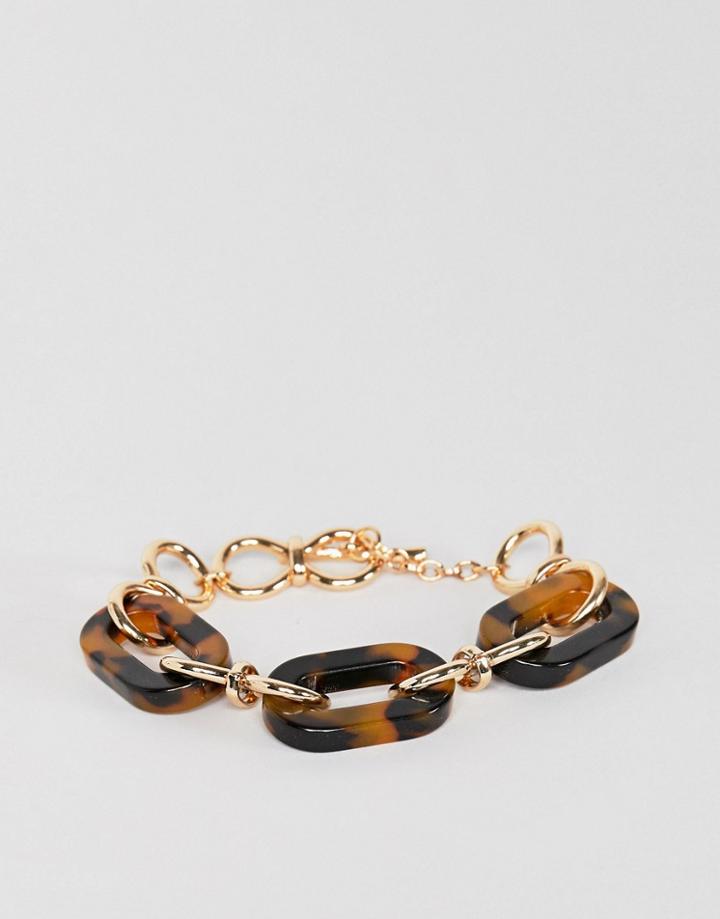 Asos Design Chain Bracelet With Tortoiseshell Links In Gold - Gold
