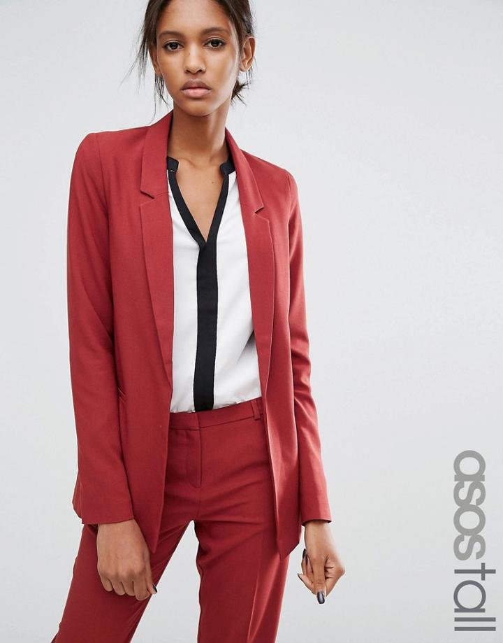 Asos Tall Slim Tailored Jacket In Crepe - Purple