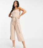 Miss Selfridge Petite Rib Bandeau Jumpsuit-neutral