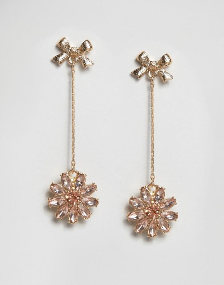 Asos Jewel Bow Strand Earrings - Peach