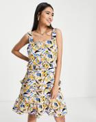 Vila Tiered Midi Dress In Bright 70s Print-multi