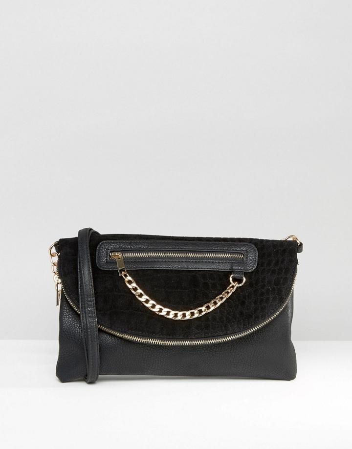 New Look Fold Over Bag With Chain Detail - Black