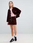 Weekday Cord Zip Front Mini Skirt - Brown