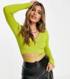 Asyou Ballet Wrap Polo Top In Lime-green