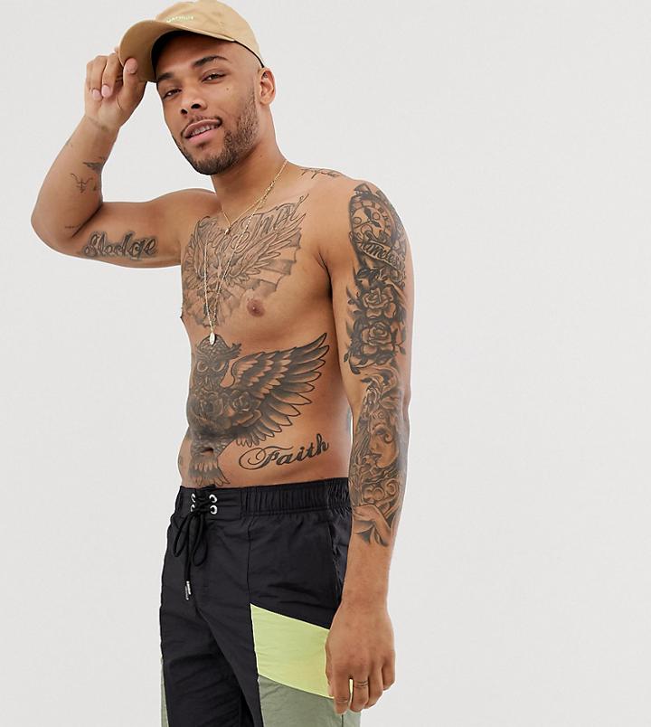 Ellesse Padre Swim Short With Yellow And Green Exclusive At Asos - Black