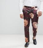 Asos Plus Super Skinny Suit Pants In Burgundy Floral Print - Red