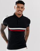 New Look Polo With Chest Panel In Black - Black