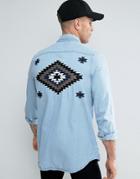 Liquor N Poker Denim Shirt Embroidered Taping - Blue