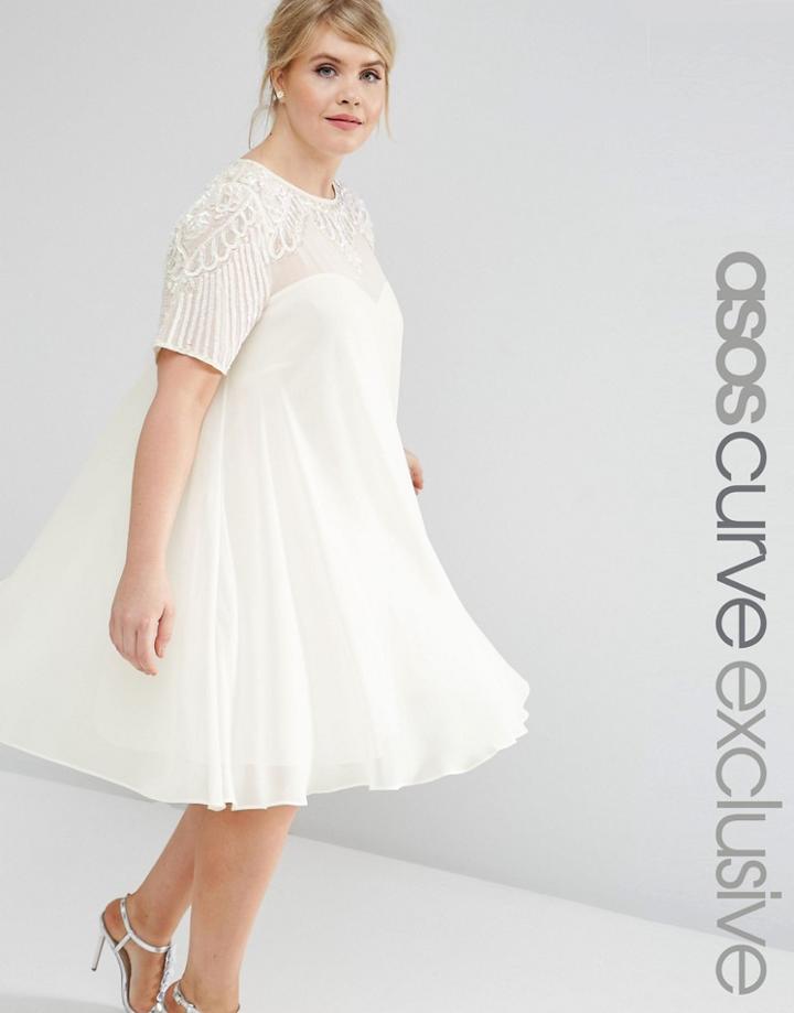 Asos Curve Swing Dress With Embellished Yoke - Cream