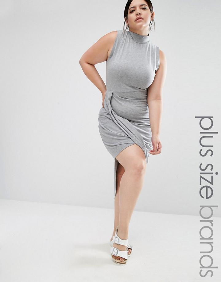 Missguided Plus Drape Sleveless Dress - Gray
