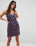 Asos Rose Print Mini Dress With Clasp Detail - Multi