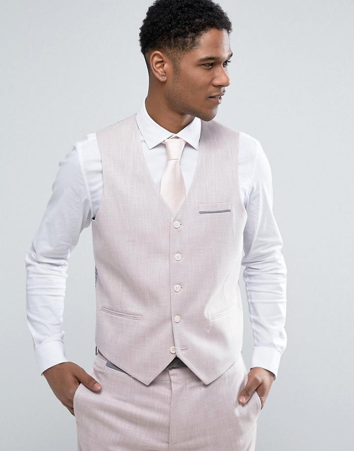 Asos Wedding Skinny Vest In Pink Texture With Geo Lining - Pink