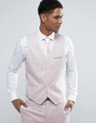 Asos Wedding Skinny Vest In Pink Texture With Geo Lining - Pink