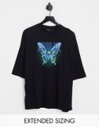 Asos Design Oversized T-shirt In Black With Butterfly Front Print