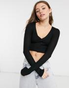 Brave Soul Tarragon Cropped Ribbed Cardigan In Black