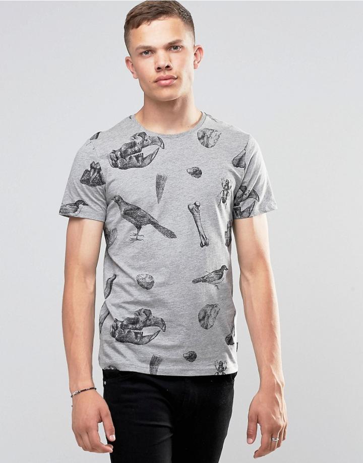 Jack & Jones Short T-shirt With Bird Print - Gray