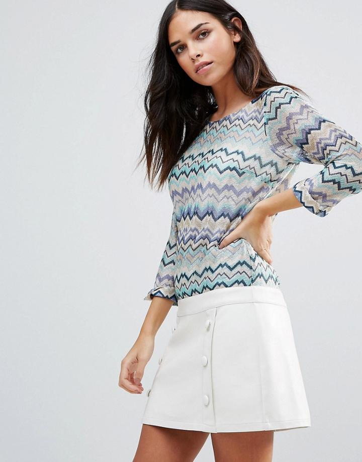 Traffic People 3/4 Sleeves Shift Dress In Block Print - Blue